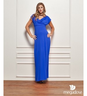 Vestido longo gola degage com Citronela | Cor: Azul